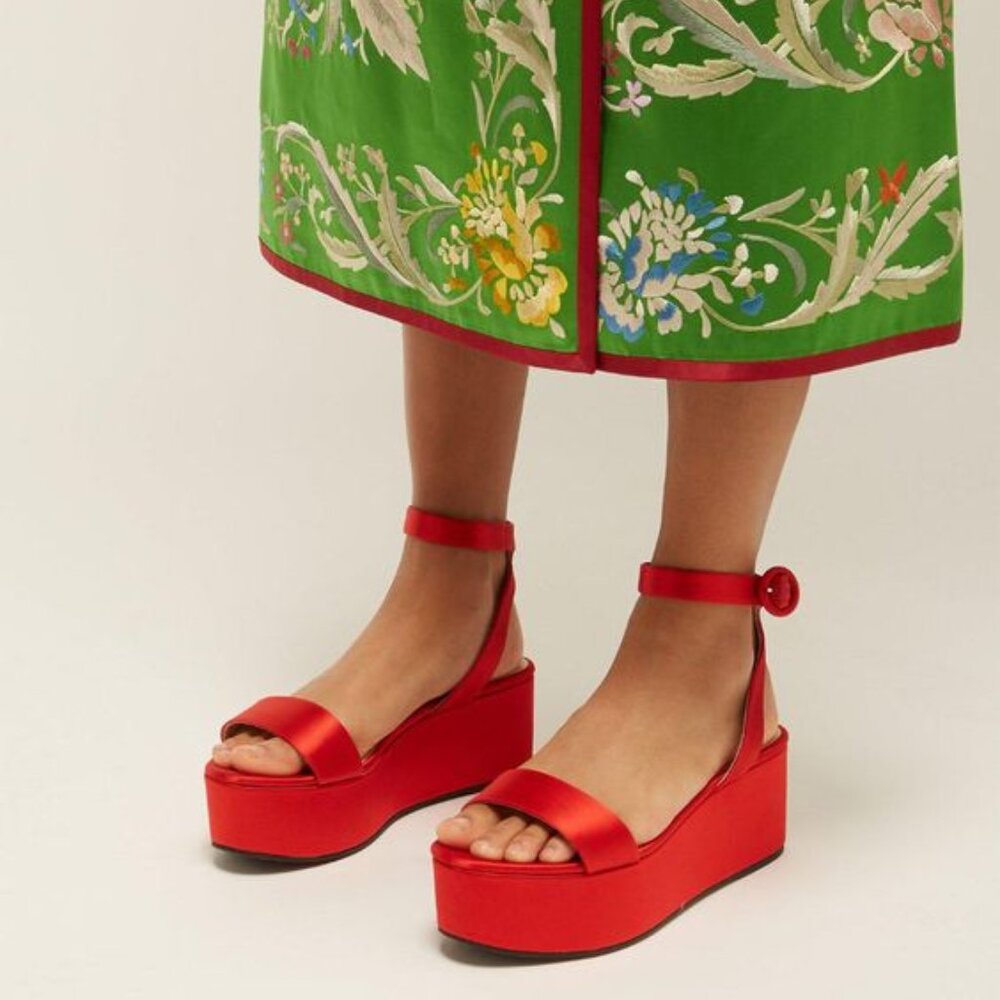 Prada Red Satin Flatforms